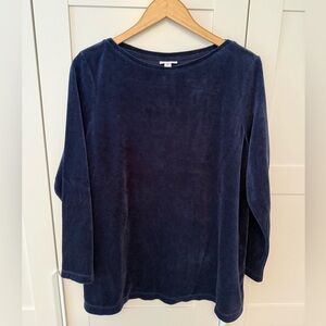 J Jill Navy Blue Velour Long Sleeve Ballet Neck Tunic Top, XL